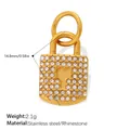 Golden stainless steel heart lock pendant with white rhinestones and star engravings - Heart Keyhole Heart Lock (PJ2272WEG)