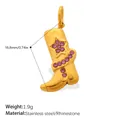 Golden stainless steel cowboy boot pendant with pink rhinestone star and crystal details - Gold Pink Star Boot (PJ2268PKG)