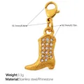 Pendentif botte dorée en acier inoxydable avec strass blancs et fermoir mousqueton - Style Botte Longue à Strass (PJ1087WEGLXK)