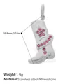 Silver cowboy boot pendant with pink rhinestones and star patterns in stainless steel - Silver Pink Star Boot (PJ2268PKS)