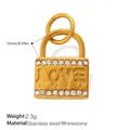 Golden heart lock pendant in stainless steel with LOVE text and crystal rhinestones - LOVE Embossed Lock (PJ2273WEG)