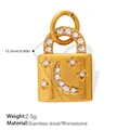 Gold lock pendant in stainless steel with rhinestone moon and stars design - Star Moon Lock (PJ2274WEG)