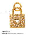 Gold lock pendant with sparkling rhinestones and a hollow heart shape design - Hollow Heart Pave Lock (PJ2275WEG)