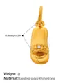 Golden slipper pendant in stainless steel with floral texture and rhinestone detail - Gold Floral Slipper (PJ2270WEG)