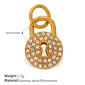 Gold stainless steel lock pendant with sparkling rhinestones and hollow keyhole design - Round Keyhole Pave Lock (PJ2276WEG)