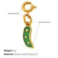Enamel green pea vegetable pendant in stainless steel with spring ring clasp for DIY - Pea/Chili Style (PJ1504GNGZBK)