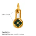 Gold stainless steel lock pendant with four green rhinestones for jewelry making - Green Zirconia Clover Charm (PJ2278GNG)