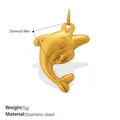 Pendentif dauphin en acier inoxydable plaqué or 18K avec dimensions et poids - Style Dauphin (PJ753G)