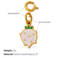 White and green enamel radish charm in stainless steel with spring ring clasp - White Radish Style (PJ1507WGGZBK)