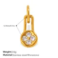 Gold stainless steel lock pendant with sparkling rhinestones and size measurements - White Zirconia Clover Charm (PJ2278WEG)