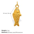 Pendentif poisson en acier inoxydable plaqué or 18K avec œil en strass et écailles - Style Poisson en Strass (PJ793WEG)