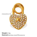 Gold plated stainless steel heart lock pendant with rhinestones and star detail - Star Heart Pave Lock (PJ2280WEG)