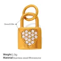 Golden heart-shaped rhinestone padlock pendant in stainless steel for jewelry making - Heart Zirconia Circle Lock (PJ2282WEG)