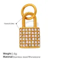 Golden lock pendant with rhinestones in stainless steel, 15mm size for jewelry making - Horizontal Pave Lock (PJ2283WEG)