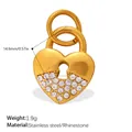 Golden heart lock pendant with white rhinestones in stainless steel, 14.6mm size - Keyhole Heart Lock Gold (PJ2284WEG)