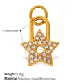 Star shaped gold stainless steel lock pendant with white rhinestones and round cutout - Hollow Star Pave Lock (PJ2285WEG)