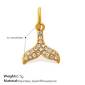 Ciondolo a coda di balena in acciaio inossidabile dorato con strass per collane - Coda di Balena con Strass (PJ2294WEG)
