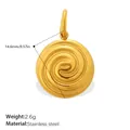 Ciondolo a spirale in acciaio inossidabile placcato oro 18K diametro 14,6 mm - Piastrina Rotonda Filettata (PJ2296G)