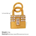 Gold padlock pendant in stainless steel with rhinestones and zircon, 14.7mm size - Zircon Center Pave Lock (PJ2287WEG)