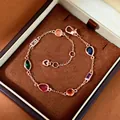 Rose gold multi-gemstone bracelet with mixed pear and marquise shaped colorful crystals - Rose Gold