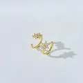 Golden flower C-shape earring with sparkling crystals and minimalist star petal design - C-Shaped Floral / Gold