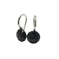 Detailed macro view of silver hoop earrings featuring micro-pave set black gemstones - Silver + Black