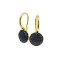 Exquisite gold-tone geometric disc drop earrings with blue and black rhinestones - Gold + Blue