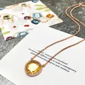 Collier en or rose avec pendentif cristal jaune poire et pavé de diamants blancs fins - Or Rose + Jaune