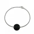 Bracelet chaîne argenté avec pendentif rond pavé noir et fermoir mousqueton - Argent & Noir