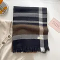 Classic British plaid wool blend scarf with fringe details and woven label on a soft surface - Gz-178 black / 188x70cm