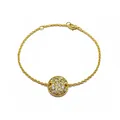 Bracelet en chaîne dorée avec un pendentif rond serti de cristaux scintillants - Or+Blanc
