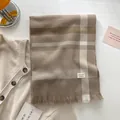 Classic earth-toned plaid wool scarf with fringe and subtle woven brand label - Gz-179 khaki / 188x70cm