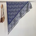 Blue and beige triangular scarf with luxury D-letter pattern and fringe details - Sjj-033 Dark Blue / 180x90cm