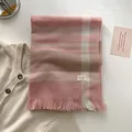 British plaid wool blend scarf in pink, brown and cream with fringe and woven label - Gz-181 pink / 188x70cm