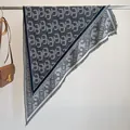 Retro navy and grey letter D triangle scarf with tassels in a stylish knit pattern - Sjj-035 Black / 180x90cm