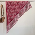 Deep red and beige jacquard triangle scarf with vintage letter D geometric pattern - Sjj-032 Rose Red / 180x90cm