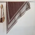 Retro brown triangular scarf with minimalist diamond jacquard pattern and fringe edges - Sjj-004 Coffee Color / 180x90cm