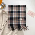 Classic black and orange plaid scarf with fringe tassels and woven brand label - Gz-176 Black / 192x68cm