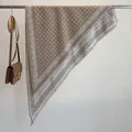 Minimalist light brown rhombic jacquard triangular scarf with vintage tassel edge details - Sjj-005 Khaki / 180x90cm