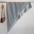 Grey and white geometric jacquard triangle scarf with delicate tassel fringe detail - Sjj-001 Gray / 180x90cm