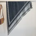 Minimalist blue and white rhombus jacquard triangular scarf with elegant fringe detail - Sjj-002 Black / 180x90cm