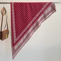 Vintage red triangle scarf with white geometric diamond patterns and tassel trim - Sjj-003 Rose Red / 180x90cm