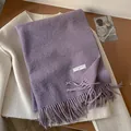 Lilac purple 100% wool scarf with soft fringes, premium warm winter neckwear for women - 195x65cm / Purple
