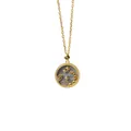 Detailed view of Scorpio zodiac necklace with iridescent shell inlay and gold plating - Scorpio + Gray Mother of Pearl