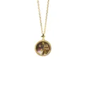Close-up of golden Gemini zodiac necklace with dark shell inlay and milgrain edge detail - Gemini + Gray Mother of Pearl