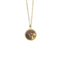 S925 silver golden necklace with Aquarius mother of pearl round pendant on white background - Aquarius + Gray Mother of Pearl