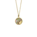 Detail of gold coin necklace featuring lion head on iridescent mother-of-pearl pendant - Leo + Gray Mother of Pearl