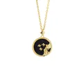 Detailed close-up of golden S925 silver zodiac necklace with blue shell inlay and stars - Aquarius + Black Mother of Pearl