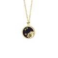 Close-up of S925 silver zodiac necklace with blue shell inlay and golden lion relief - Leo + Black Mother of Pearl