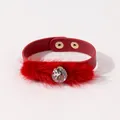 Chique rode pluche PU-lederen armband met groot fonkelend kristal voor dames - Rood